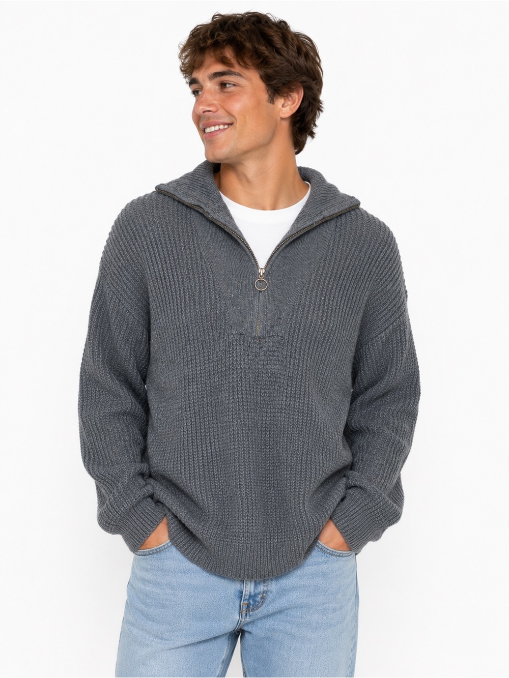 Mutual Weave Men's Half-Zip Knit Sweater - Gray Medium